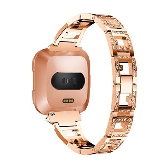 Stud Link Rhinestone Decor Alloy Watch Band for Fitbit Versa