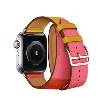 Double Tour Contrast Color Genuine Leather Watch Band for Apple Watch Series 5 4 44mm, Series 3 / 2 / 1 42mm