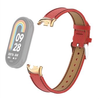 For Xiaomi Smart Band 8 klokkerem i ekte kuskinn Litchi Texture-klokkerem med kobling