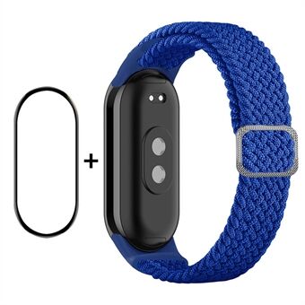 ENKAY HAT- Prince For Xiaomi Smart Band 8 Elastisk klokkerem Nylon flettet håndleddsremsett med PMMA skjermbeskytter