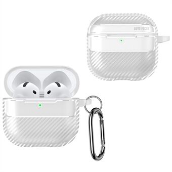 For AirPods 4 Etui Karbonfiberstruktur TPU Ørepropper Beskyttende Deksel med Krok