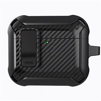 For AirPods 4 Bluetooth Øretelefon Deksel Karbonfiber Tekstur TPU+PC Anti-Fall Etui med Spenne