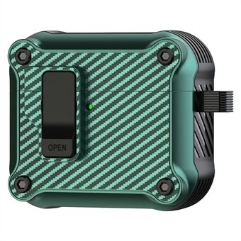 For AirPods 4-etui TPU+PC Karbonfibertekstur Bluetooth Ørepropper Deksel med Karabinkrok