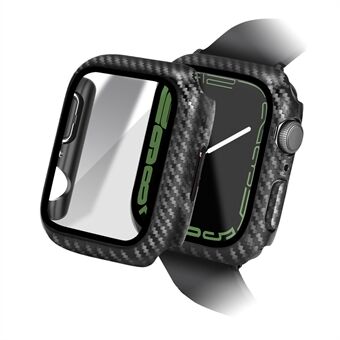 ENKAY HAT Prince For Apple Watch Series 8/7 45 mm hardt PC-deksel med herdet glass skjermbeskytter Karbonfibertekstur Fullt beskyttende deksel