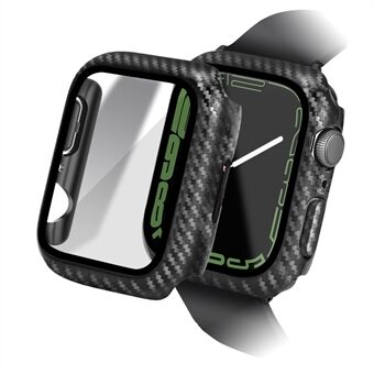 For Apple Watch Series 7/8 41 mm integrert herdet glass skjermfilm Hard PC-klokkeramme karbonfiberdeksel - svart