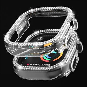 For Apple Watch Ultra 49 mm hul PC-klokkerammedeksel Dual-Row Rhinestone Decor Smartwatch-deksel