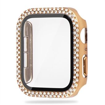 For Apple Watch Series 8 45 mm dobbel rhinestone-dekor beskyttelsesdeksel Hard PC-støtfangerramme med skjermbeskytter i herdet glass