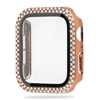 For Apple Watch SE (2022) 44 mm Double Bling Rhinestone Overall Hard PC-veske med herdet glass skjermbeskytter integrert klokkedeksel