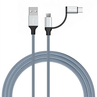 IVON CA52 1m 2,4A ladeledning USB til Type-C + Micro USB Datakabel