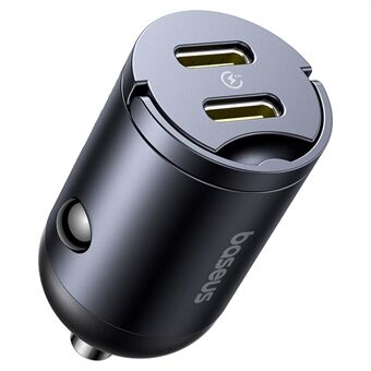 BASEUS Tiny Star PD 30W Hurtiglading Dobbel USB-C Mini Billader med Håndtak - Svart