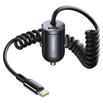 BASEUS Tiny Star Mini Billader PD 30W Hurtiglading USB-C Adapter med Type-C Spiralkabel - Svart