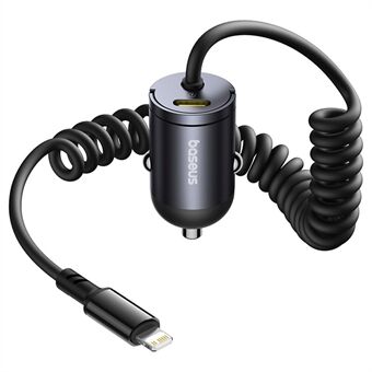 BASEUS Tiny Star Mini Bil Lader PD 30W Rask Lading USB-C Adapter med Lightning Spiralkabel - Svart