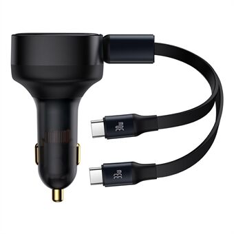 BASEUS Enjoyment 33W / 30W Hurtiglading Uttrekkbar 2-i-1 Billader for Xiaomi / Huawei / Samsung - Svart