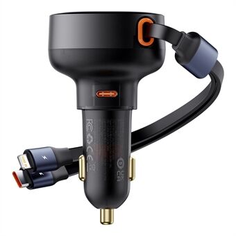 BASEUS Enjoyment Pro Billader Type-C Port Strømadapter med Type-C + iP Uttrekkbar Kabel - Svart