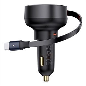 BASEUS Enjoyment Pro 60W Billader Type-C Port Strømadapter med Uttrekkbar Type-C Kabel - Svart