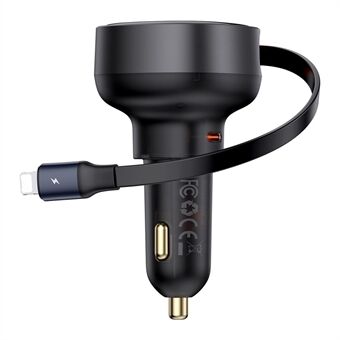 BASEUS Enjoyment Pro 55W Type-C Port Billader med innebygd uttrekkbar iP-kabel - Svart