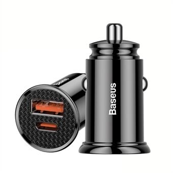 BASEUS billaderadapter PPS 30W hurtiglader med USB Type-C-porter som støtter PD3.0/QC4.0/SCP/QC3.0/AFC - Svart