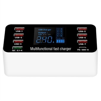 A9P 8-i-1 multifunksjons LED Digital Display Quick Charge Intelligent Lader