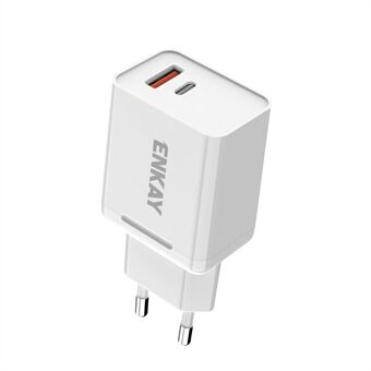 Hat-Prince ENKAY USB3.0+Type-C Dual Ports Power Adapter 18W 3A Wall Charger - EU Plug