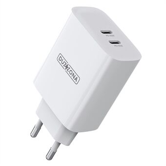 DUZZONA T4 PD 35W laderadapter Dobbel Type-C veggladerblokk Bærbar minireiselader for iPhone, Samsung, Huawei (EU-plugg)