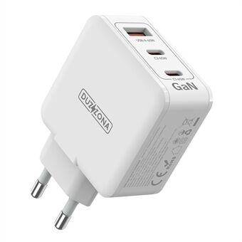 DUZZONA T9 PD 65W 3-porter USB C GaN Vegglader PPS PD hurtiglader strømadapter (CE / RoHs-sertifisert) - EU-plugg