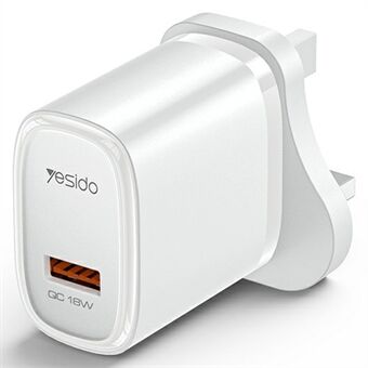 YESIDO YC85 UK Plug 18W Single USB Port Vegglader Telefon Nettbrett Hurtigladeadapter