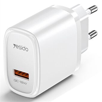 YESIDO YC66 EU Plugg Enkel USB-Port 18W Vegglader Telefon Nettbrett Rask Ladeenhet