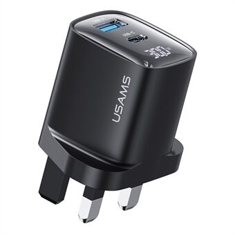 USAMS CC231 30W GaN Adapter Dobbel Port Rask Vegglader Strømdisplay, UK Plug