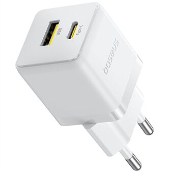 BASEUS Palm Rask Lader 30W Type-C+USB Dobbel Port Bærbar Vegglader Adapter, EU-plugg