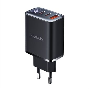 MCDODO CH-2180 30W Dobbel Type-C+USB-A Vegglader Digital Display Ladeadapter, EU-Plugg - Svart