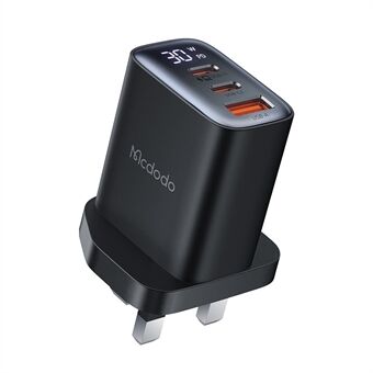 MCDODO CH-2170 30W 3-Port Digital Display Fast Charger (Dobbel Type-C + USB-A), UK Plugg - Svart