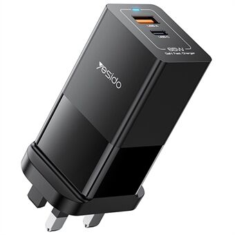 YESIDO YC92 USB-A + Type-C Dobbeltport 65W Hurtiglader Strømadapter med Type-C Kabel, UK Plugg