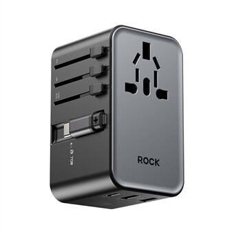 ROCK JY-355MAX PD 70W GaN Reiseadapter med uttrekkbar kabel, 2 USB-A+USB-C Vegglader