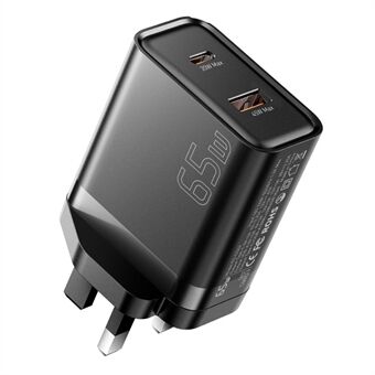 ESSAGER 65W Rask lading Bærbar Strømadapter USB-A + Type-C Doble porter Reiselader