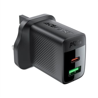 ACEFAST A79 PD 20W GaN-lader USB-C+USB-A dobbel port telefonlader, UK-plugg