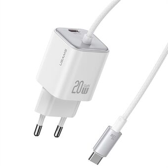 USAMS CC261 GaN Rask Laderblokk 20W Dobbeltport Vegglader med Type-C Kabel, EU-plugg