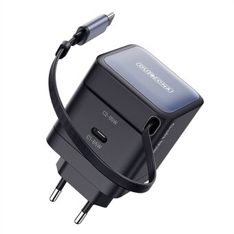 DUZZONA T10 Reiseadapter PD 65W GaN Hurtiglader med uttrekkbar Type-C kabel, EU-plugg