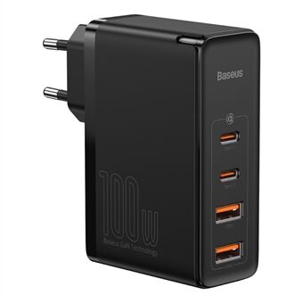 BASEUS GaN2 Pro 2 Type-C+2 USB-porter hurtiglader 100W veggladerblokk med Type-C ladekabel (EU-plugg) - Svart