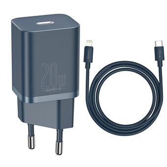 BASEUS Super Si USB C Lader 20W Støtte for Type C PD Rask Lading med Kabel for iPhone 12 Pro Max 11 - EU Plugg / Marineblå