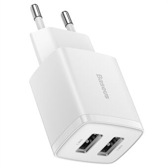 BASEUS kompakt lader med 2 USB-porter 10,5W strømadapter, EU-plugg