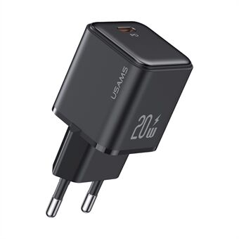 USAMS US-CC183 PD 20W Single Port galvaniseringslader Mini bærbar veggladeradapter (EU-plugg)