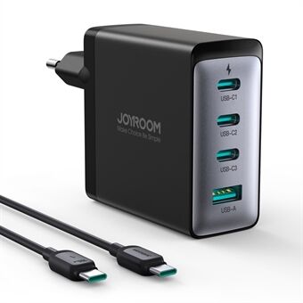 JOYROOM TCG04 EU-plugg 100W fireports GaN-lader USB + 3*Type-C hurtigveggladerblokk med Type-C til Type-C-kabel