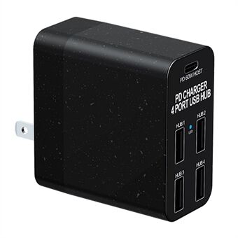 X83 4 USB + 1 Type-C PD-porter Vegglader USB Hub Telefon Nettbrett Ladestrømadapter - amerikansk plugg