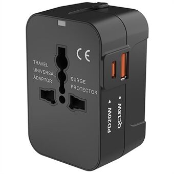 HH202-PD Universell reiseladningsadapter veggplugg med PD 20W Type-C + QC 18W USB