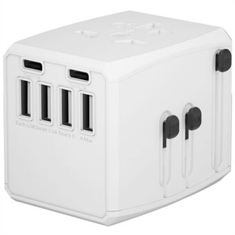 HH904 Worldwide Travel Charge Adapter Veggpluggkonverter med 4 USB + 2 Type-C