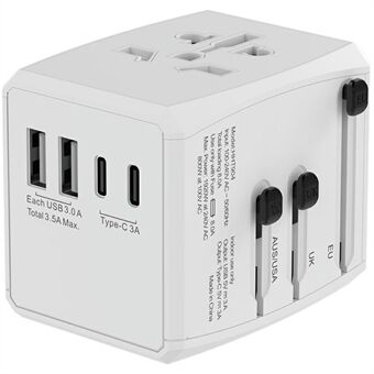 HH904 Worldwide Travel Charge Adapter Veggpluggkonverter med 2 USB + 2 Type-C