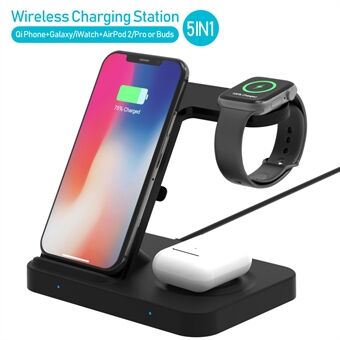 F16 5-i-1 trådløs ladestasjon Hurtigladerdokkingstasjon for iPhone/Apple Watch/AirPods/ Samsung Galaxy Buds/Galaxy Watch