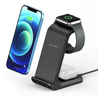 AK03 3-i-1 15W trådløs lader Qi Fast Charging Stand Dock for iPhone Huawei Xiaomi iWatch AirPods Pro