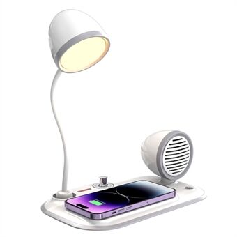 HT-310 3-i-1 15W Trådløs Lader 3 Lysmoduser LED Bordlampe med Bluetooth-høyttaler