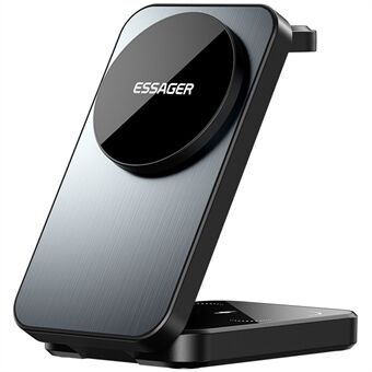 ESSAGER 15W Skrivebord 3-i-1 Magnetisk Trådløs Lader for Telefon / Øretelefon / Smartklokke Sammenleggbar Lade Stasjon